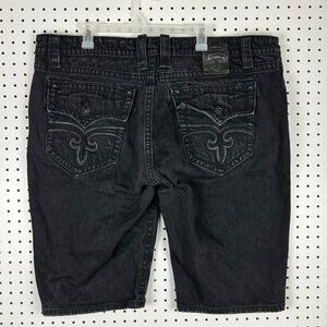 Rock Revival Steven Shorts Size 44 Black Denim Flap Embroidered Gothic Street